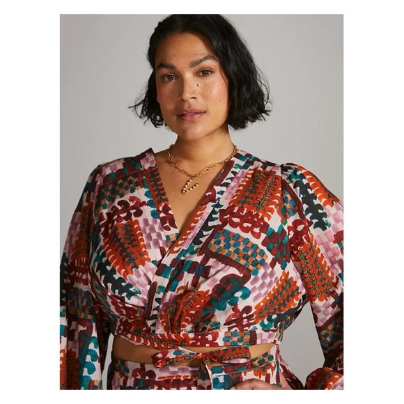 NWOT Anthropologie Versatile Abstract Top in Teal Combo  Size 4 - Picture 5 of 14